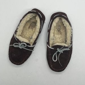 UGG Australia Girls Suede Wool Dakota Brown Leather Laces Moccasin Slippers Sz 5
